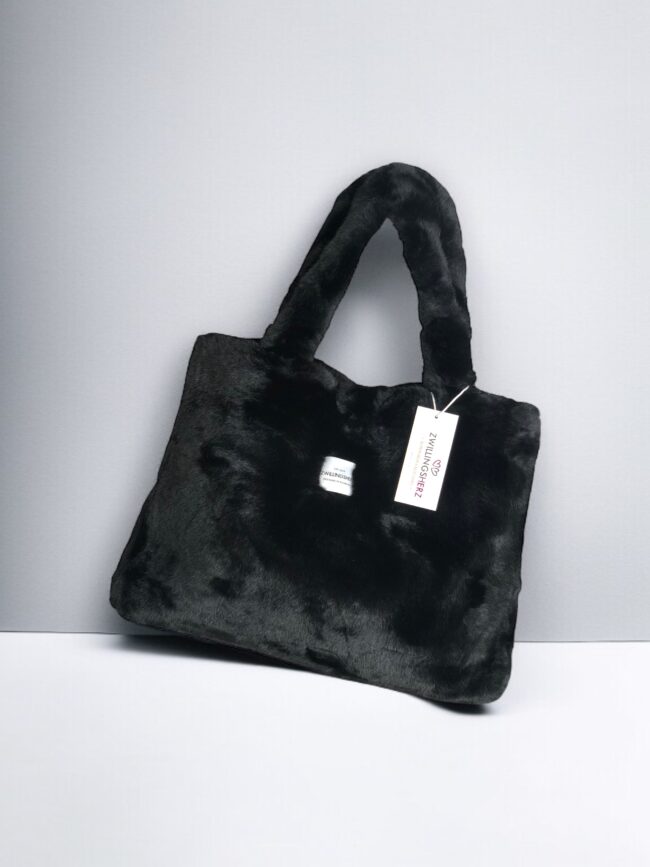 Zwillingsherz XXL Shopper Kunstfell, schwarz, 3