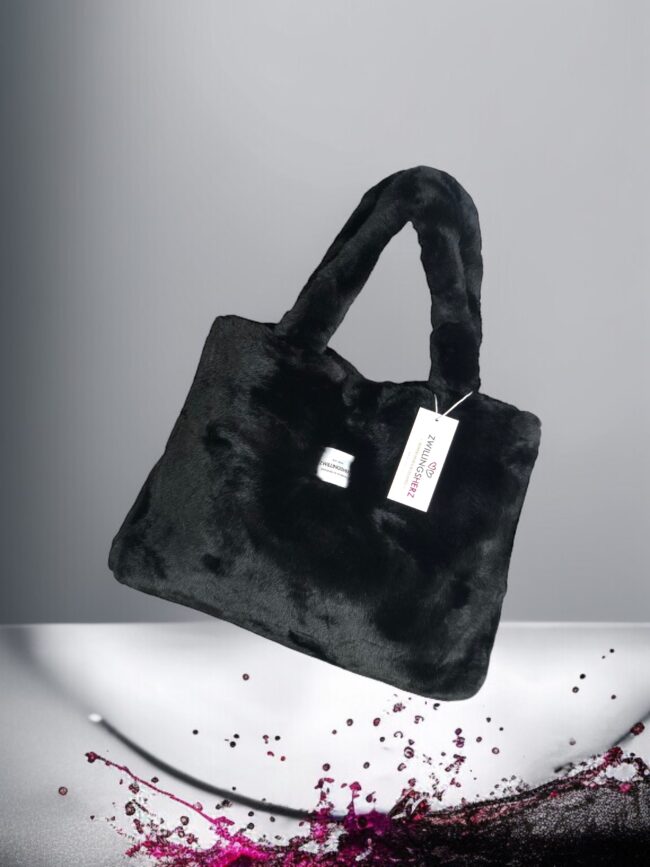 Zwillingsherz XXL Shopper Kunstfell, schwarz, 2